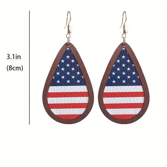 Bohemian National Flag Water Droplets Drop Earrings 4th Stars Stripes Oval - Picture 5 of 9